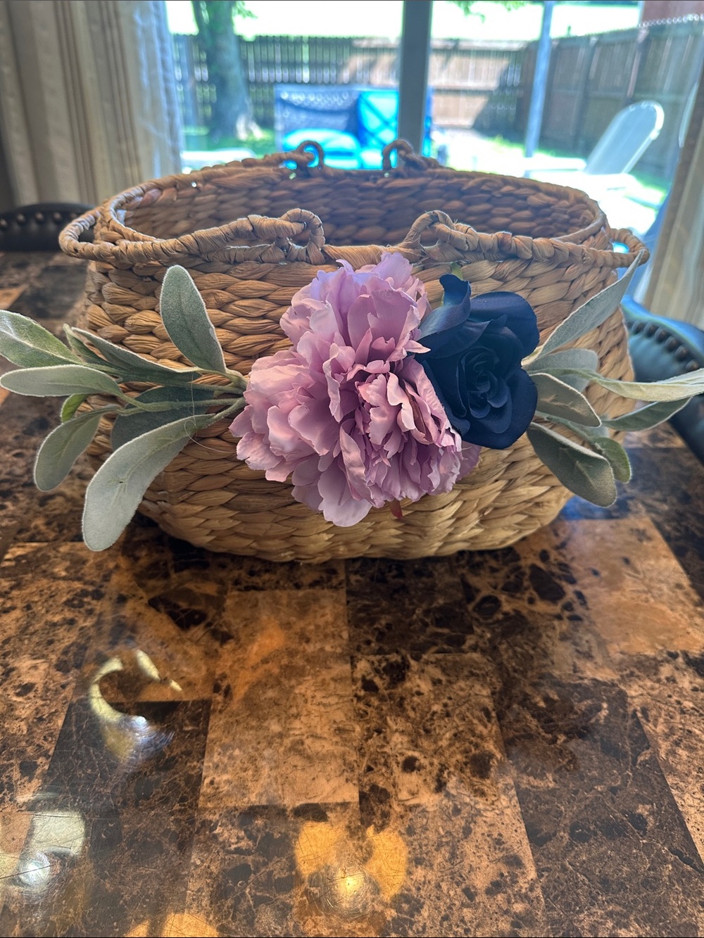 Woven Basket with Floral Accent